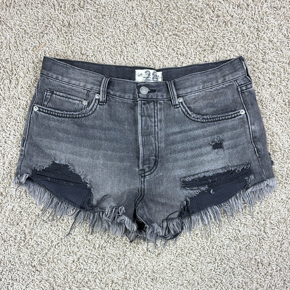 We the Free black distressed cut off frayed denim shorts sz 28
